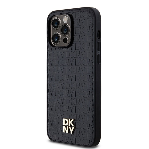 DKNY nahkakuvioinen metalli logo MagSafe tapauksessa iPhone 13 Pro / 13 - musta