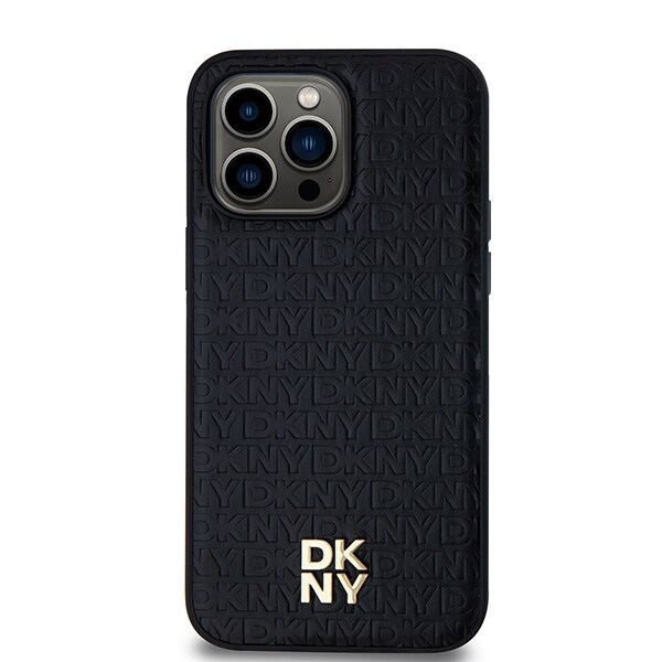 DKNY nahkakuvioinen metalli logo MagSafe tapauksessa iPhone 13 Pro / 13 - musta