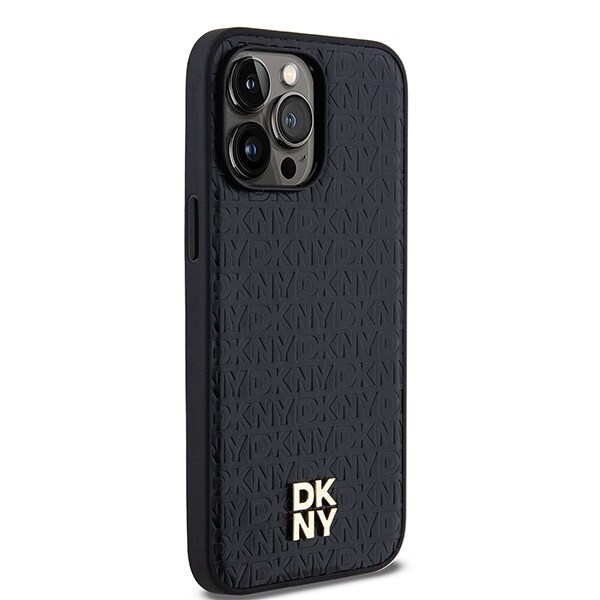 DKNY nahkakuvioinen metalli logo MagSafe tapauksessa iPhone 13 Pro / 13 - musta