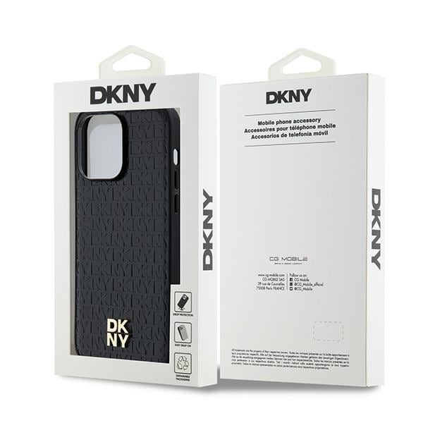 DKNY nahkakuvioinen metalli logo MagSafe tapauksessa iPhone 13 Pro / 13 - musta