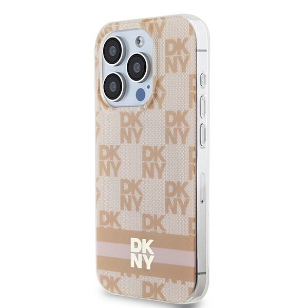 DKNY IML Checkered Pattern & Printed Stripes MagSafe Case for iPhone 13 Pro Max - Pink