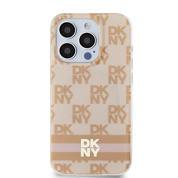 DKNY IML Checkered Pattern & Printed Stripes MagSafe Case for iPhone 13 Pro Max - Pink