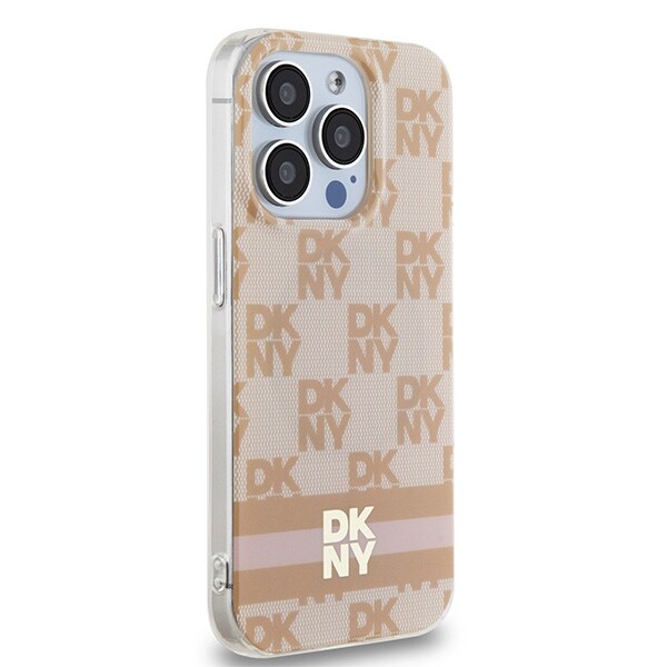 DKNY IML Checkered Pattern & Printed Stripes MagSafe Case for iPhone 13 Pro Max - Pink