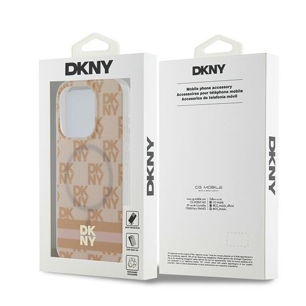 DKNY IML Checkered Pattern & Printed Stripes MagSafe Case for iPhone 13 Pro Max - Pink