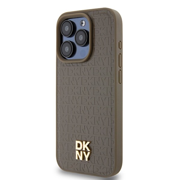 DKNY Nahkakuvio Metalli Logo MagSafe tapauksessa iPhone 14 Pro - ruskea