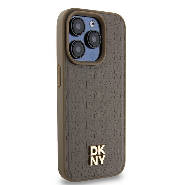 DKNY Nahkakuvio Metalli Logo MagSafe tapauksessa iPhone 14 Pro - ruskea