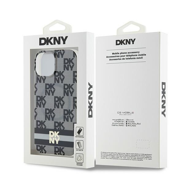 DKNY IML Checkered Mono Pattern & painettu raidat MagSafe tapauksessa iPhone 15/14/13 - musta