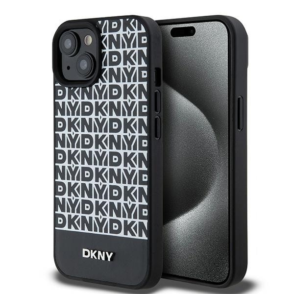DKNY Nahka Painettu kuvio Metalli Logo MagSafe Kotelo iPhone 15/14/13 - Musta