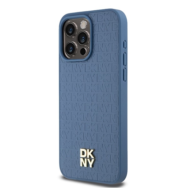 DKNY Nahka Monogrammi kuvio Metalli Logo MagSafe Kotelo iPhone 15 Pro Max - Sininen