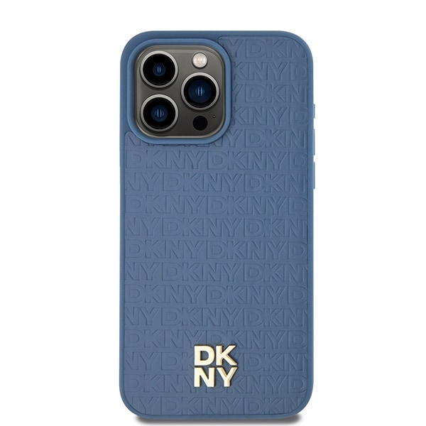 DKNY Nahka Monogrammi kuvio Metalli Logo MagSafe Kotelo iPhone 15 Pro Max - Sininen
