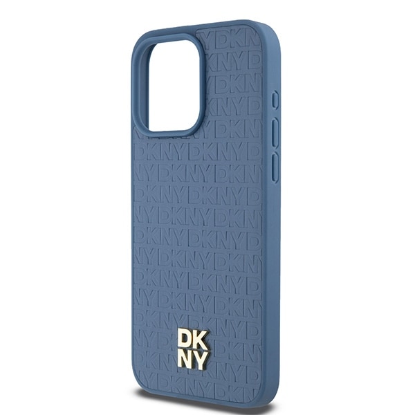 DKNY Nahka Monogrammi kuvio Metalli Logo MagSafe Kotelo iPhone 15 Pro Max - Sininen