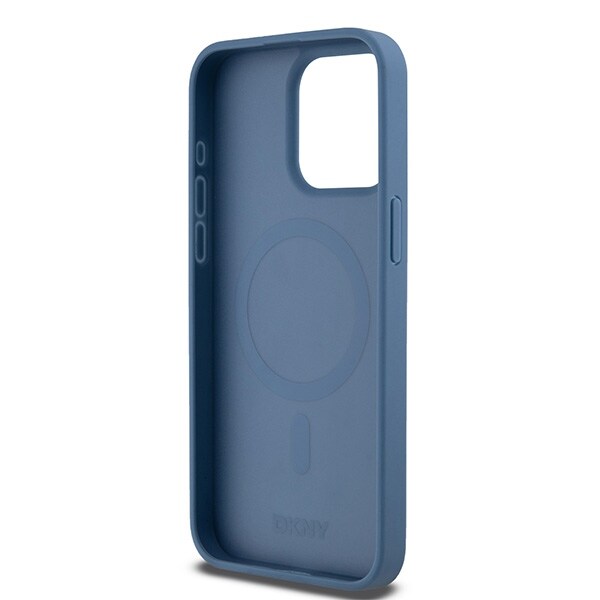 DKNY Nahka Monogrammi kuvio Metalli Logo MagSafe Kotelo iPhone 15 Pro Max - Sininen