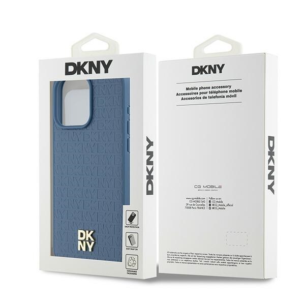 DKNY Nahka Monogrammi kuvio Metalli Logo MagSafe Kotelo iPhone 15 Pro Max - Sininen
