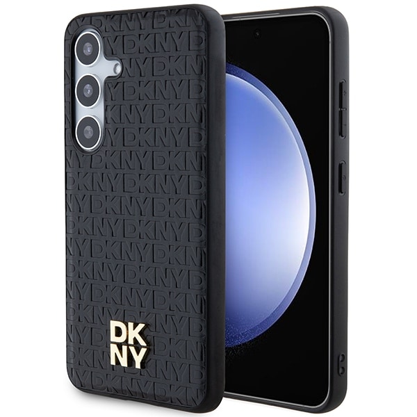 DKNY nahkakuvioinen metalli logo MagSafe tapauksessa Samsung Galaxy S24+ - musta