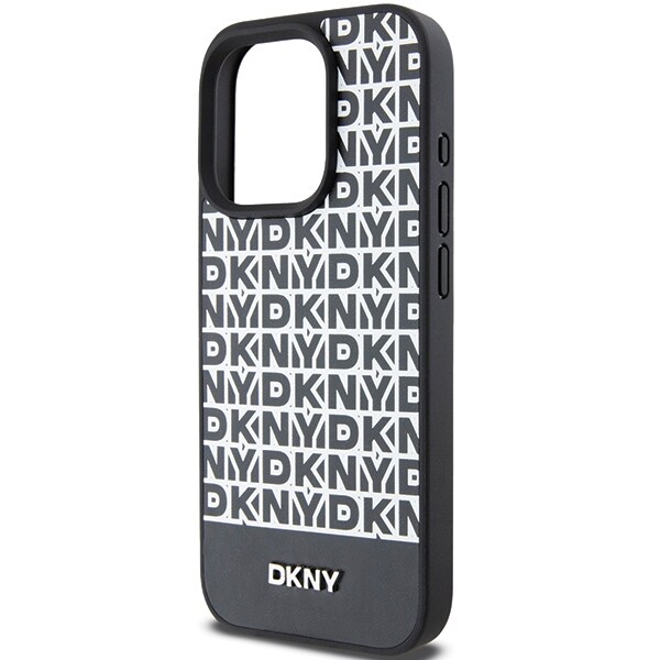 DKNY Nahka Painettu kuvio Metalli Logo MagSafe Kotelo iPhone 15 Pro - Musta