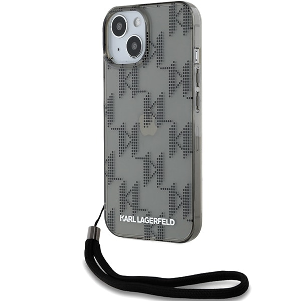 Karl Lagerfeld IML Mono KL KL Pattern & Cord tapauksessa iPhone 15 / 14 / 13 - musta