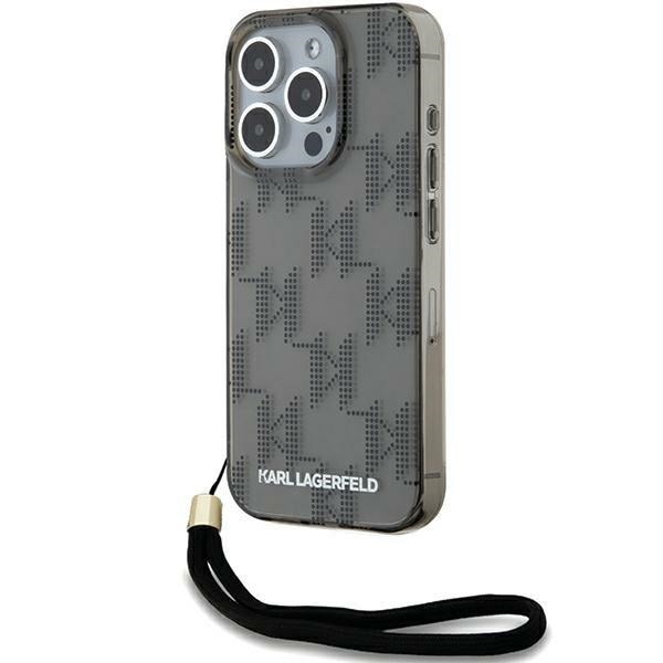 Karl Lagerfeld IML IML Mono KL Pattern & Cord tapauksessa iPhone 15 Pro Max - musta