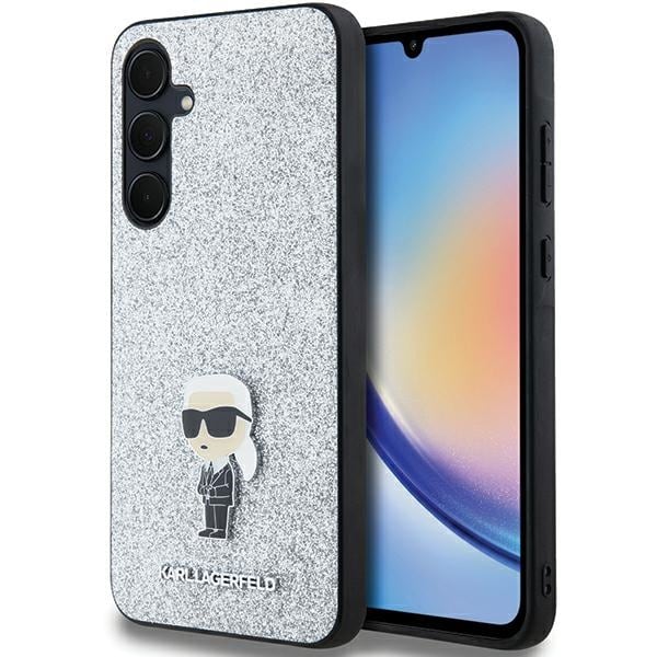 Karl Lagerfeld Kiinteä Glitter Ikonik Logo Metal Pin tapauksessa Samsung Galaxy A35 - hopea