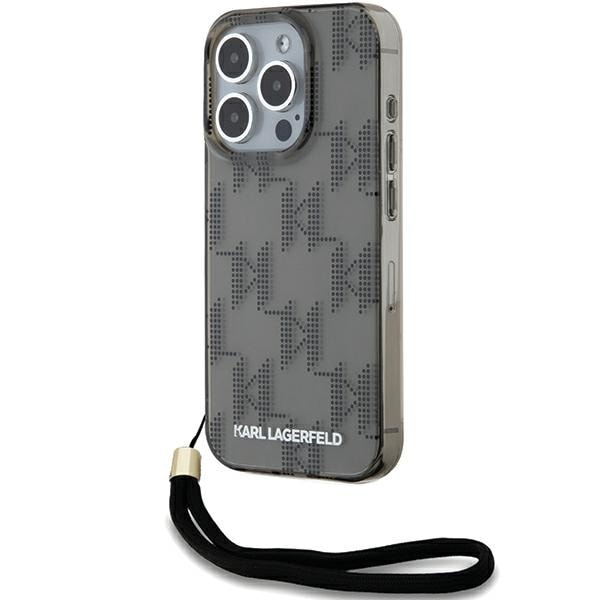 Karl Lagerfeld IML IML Mono KL Pattern & Cord tapauksessa iPhone 15 Pro - musta
