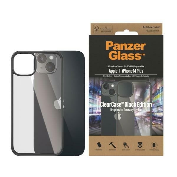 PanzerGlass ClearCase antibakteerinen kotelo iPhone 14 Plus / 15 Plus - läpinäkyvää ja mustaa