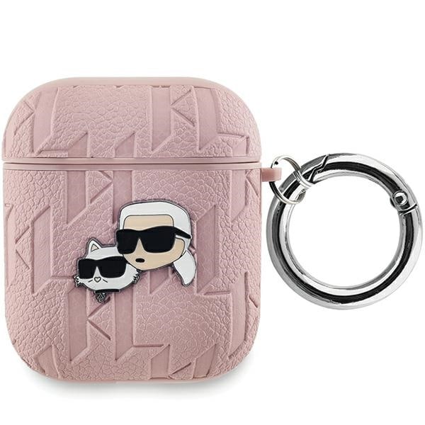 Karl Lagerfeld Monogram Karl & Choupette Head -kotelo AirPods 1 / 2 - vaaleanpunainen