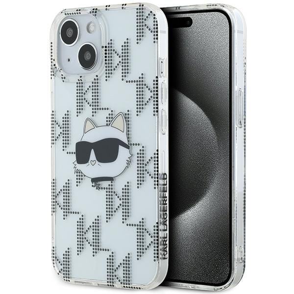 Karl Lagerfeld IML Choupette Head & Monogram tapauksessa iPhone 15 / 14 / 13 - läpinäkyvä