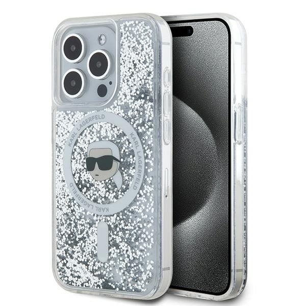 Karl Lagerfeld Liquid Glitter Karl Head MagSafe kotelo iPhone 15 Pro - läpinäkyvä - läpinäkyvä