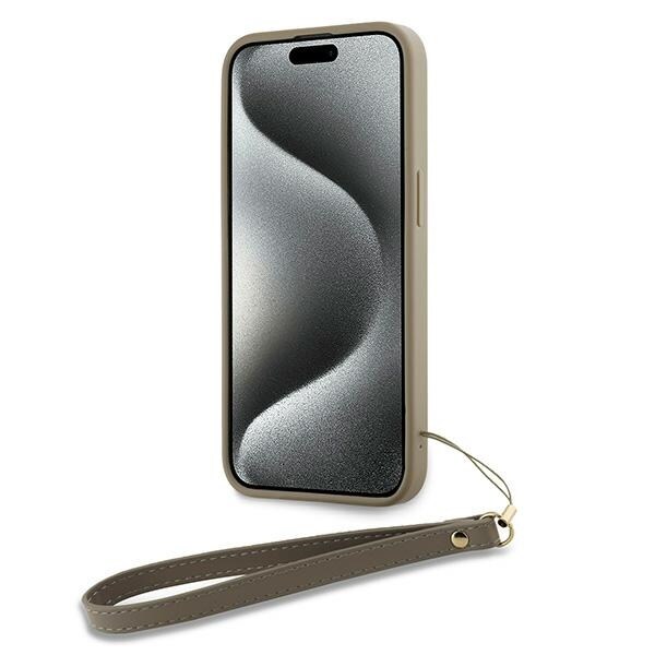 DKNY rannehihna Stock Logo tapauksessa iPhone 15 Plus - beige