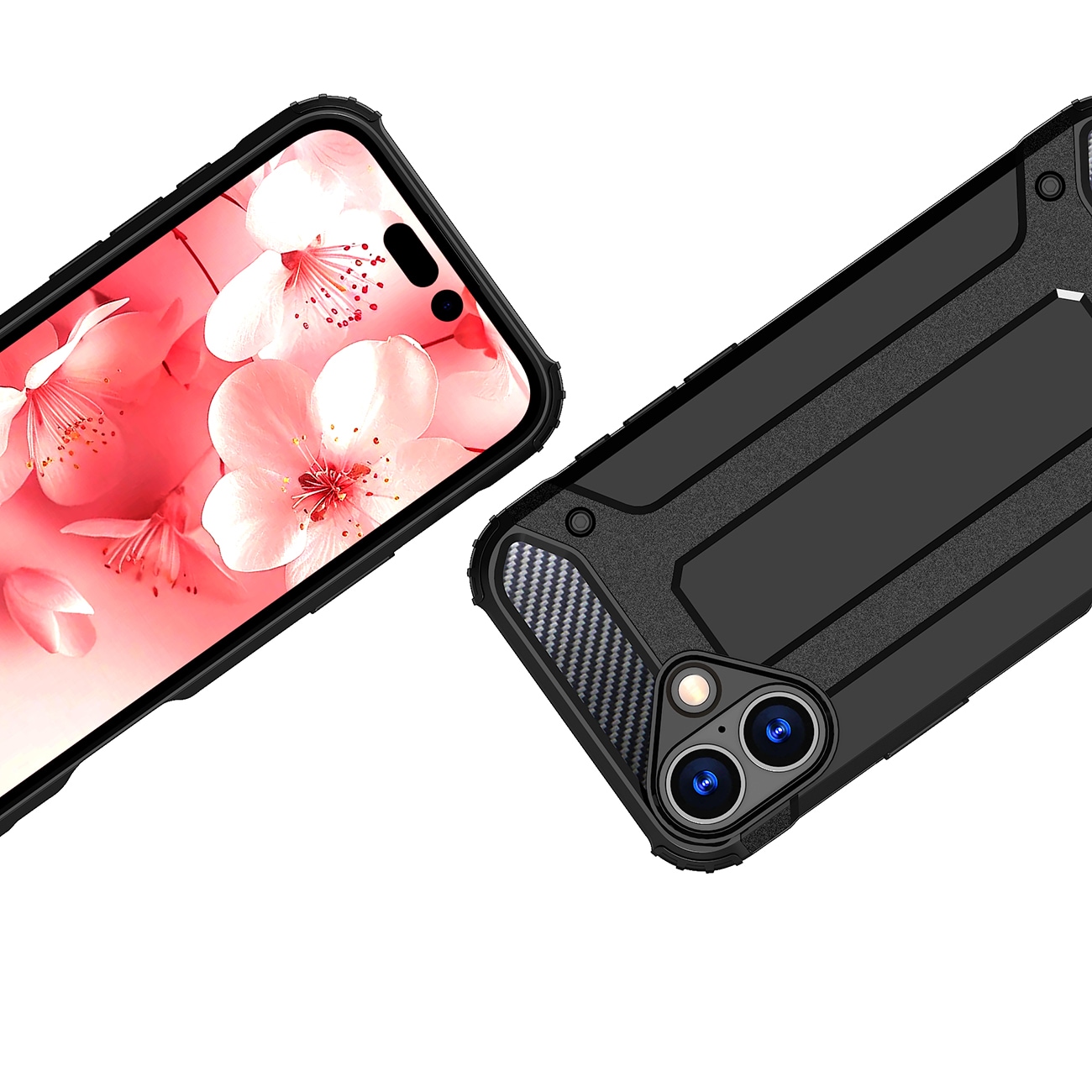 Hybrid Armor iPhone 16 Suojakuori TPU + PC Iskunkestävä Kuori Kamerasuojalla - Musta