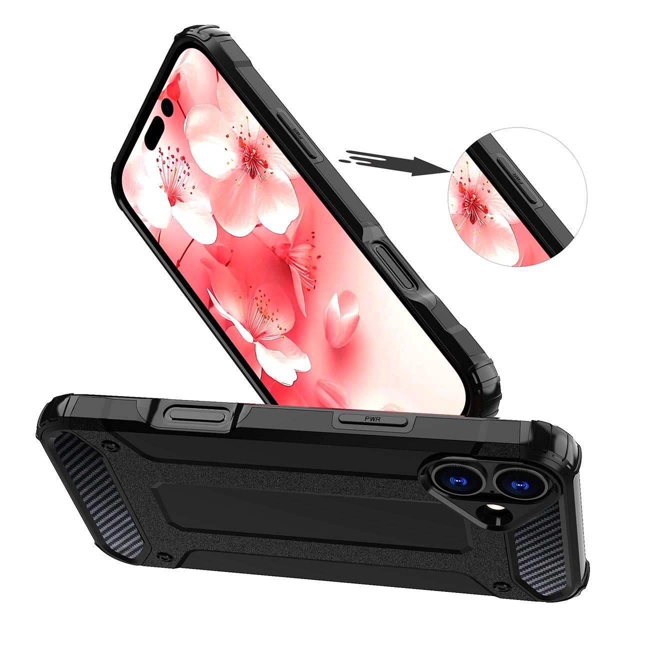 Hybrid Armor iPhone 16 Suojakuori TPU + PC Iskunkestävä Kuori Kamerasuojalla - Musta