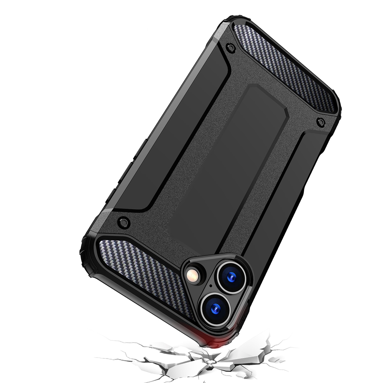 Hybrid Armor iPhone 16 Suojakuori TPU + PC Iskunkestävä Kuori Kamerasuojalla - Musta