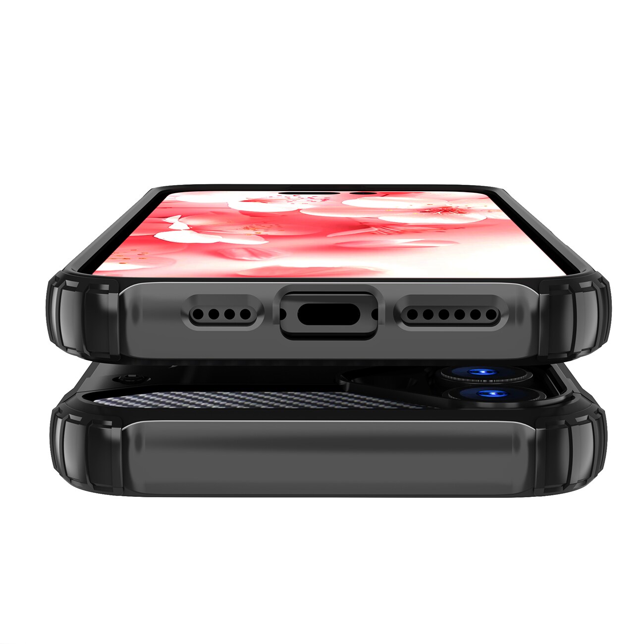 Hybrid Armor iPhone 16 Suojakuori TPU + PC Iskunkestävä Kuori Kamerasuojalla - Musta