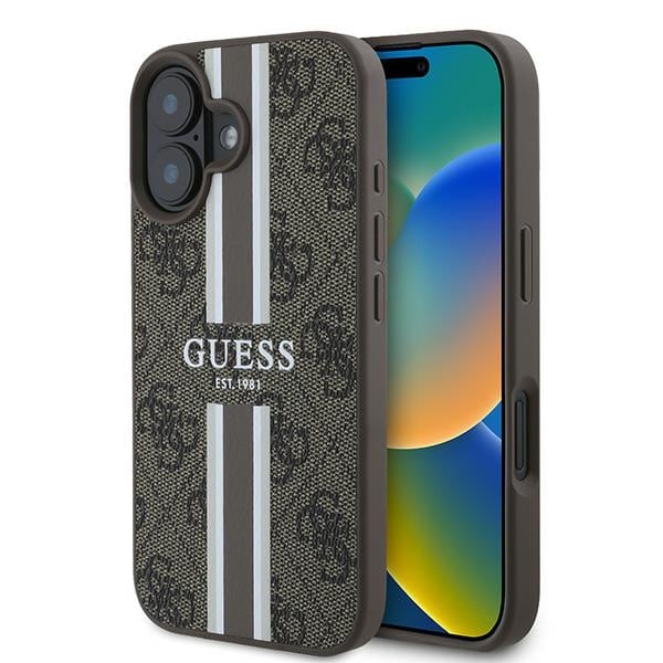 Guess 4G painetut raidat MagSafe iPhone 16 Plus -kotelo - ruskea