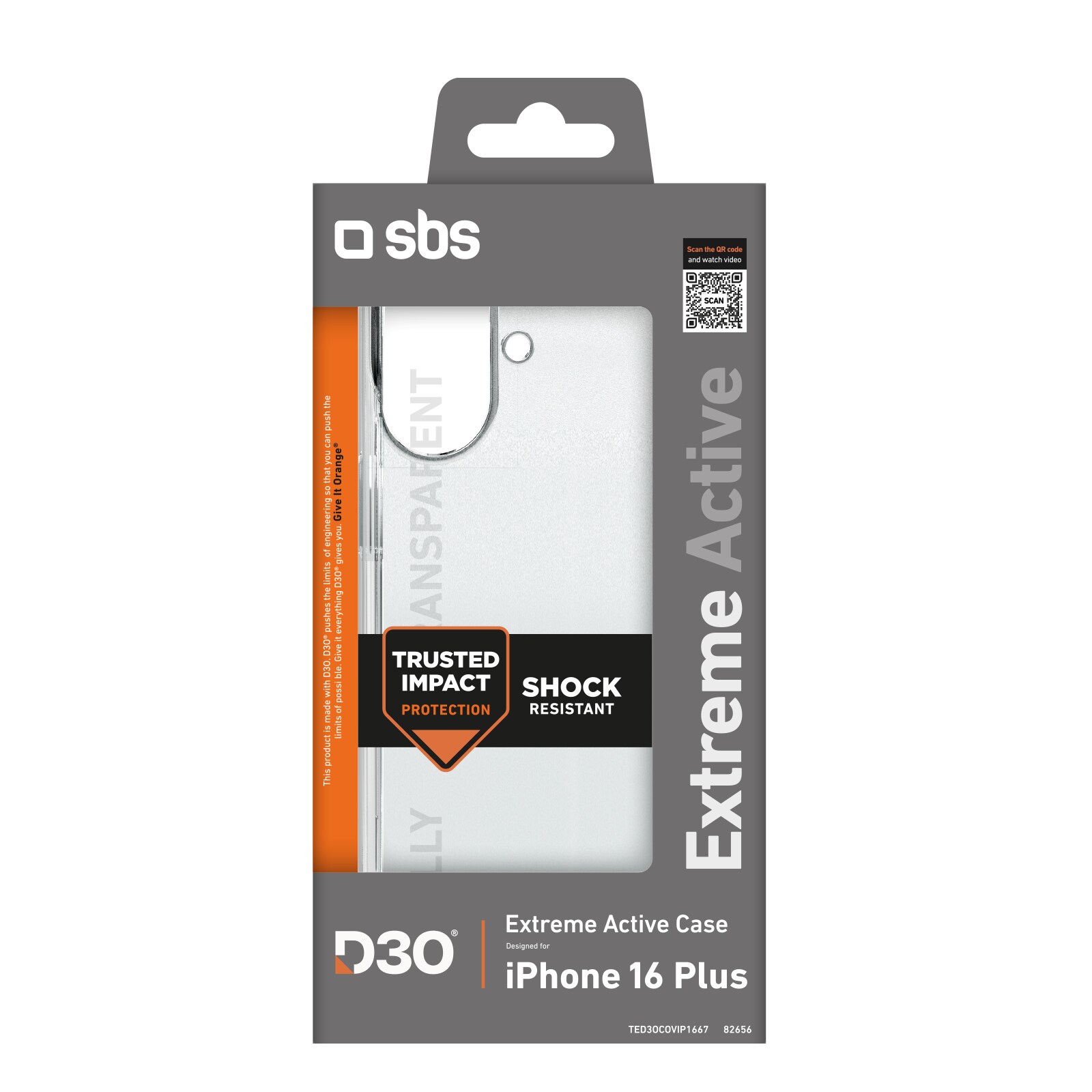 SBS Extreme Active D3O kotelo iPhone 16 Plus - läpinäkyvä - läpinäkyvä