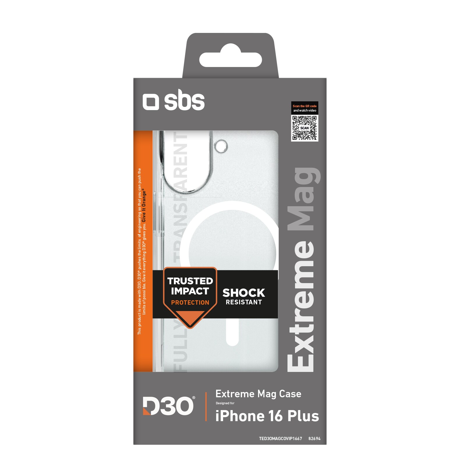SBS Extreme Mag D3O MagSafe kotelo iPhone 16 Plus - Läpinäkyvä
