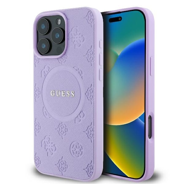 Guess Saffiano Peony Classic Logo MagSafe iPhone 16 Pro -kotelo - violetti