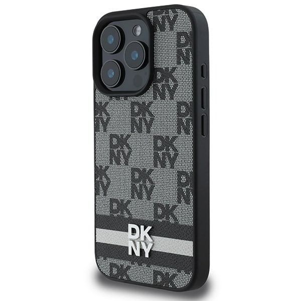 DKNY Checkered Pattern & painettu raidat Kotelo iPhone 16 Pro - musta