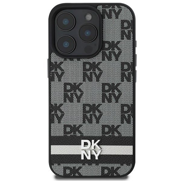 DKNY Checkered Pattern & painettu raidat Kotelo iPhone 16 Pro - musta