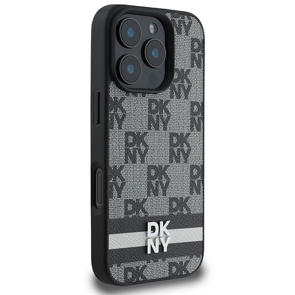 DKNY Checkered Pattern & painettu raidat Kotelo iPhone 16 Pro - musta