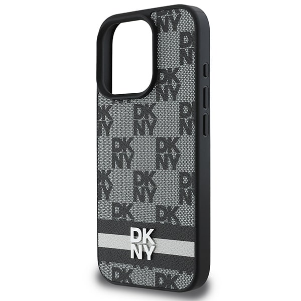 DKNY Checkered Pattern & painettu raidat Kotelo iPhone 16 Pro - musta