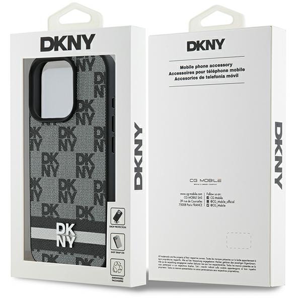 DKNY Checkered Pattern & painettu raidat Kotelo iPhone 16 Pro - musta