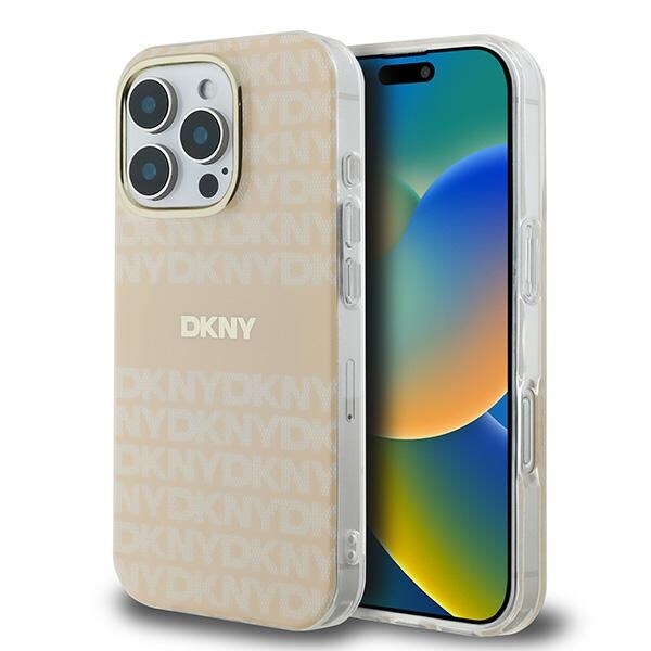 DKNY Toista tekstuuri kuvio raita iPhone 16 Pro Max tapauksessa - vaaleanpunainen