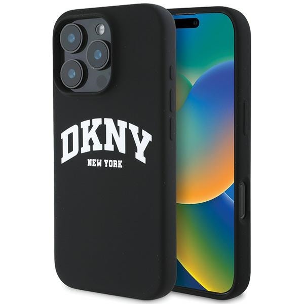 DKNY Silikoni Valkoinen painettu logo MagSafe tapauksessa iPhone 16 Pro Max - musta