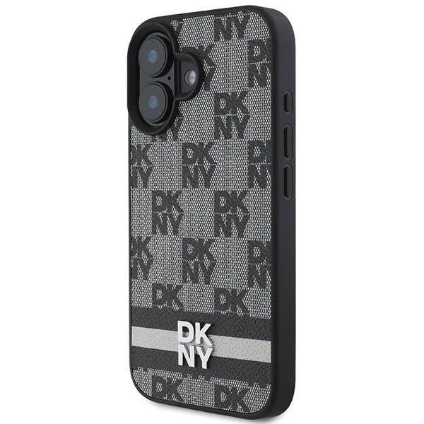 DKNY Checkered Pattern & Printed Stripes iPhone 16 Case - Musta