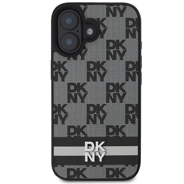 DKNY Checkered Pattern & Printed Stripes iPhone 16 Case - Musta