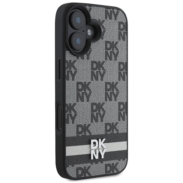 DKNY Checkered Pattern & Printed Stripes iPhone 16 Case - Musta