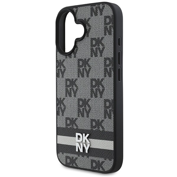 DKNY Checkered Pattern & Printed Stripes iPhone 16 Case - Musta