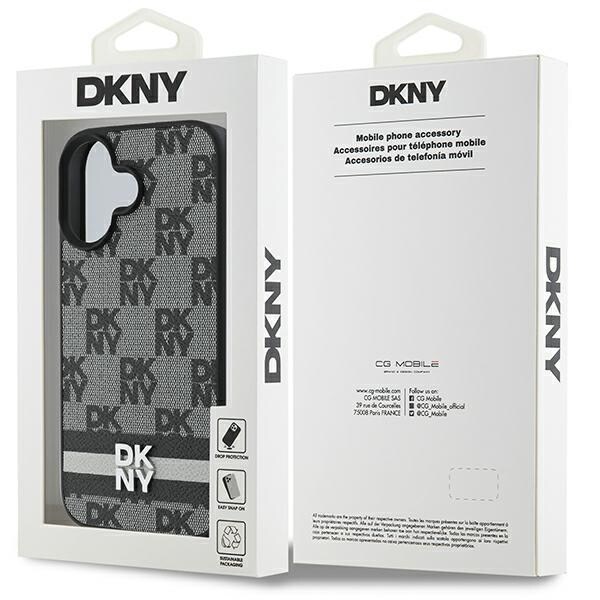 DKNY Checkered Pattern & Printed Stripes iPhone 16 Case - Musta