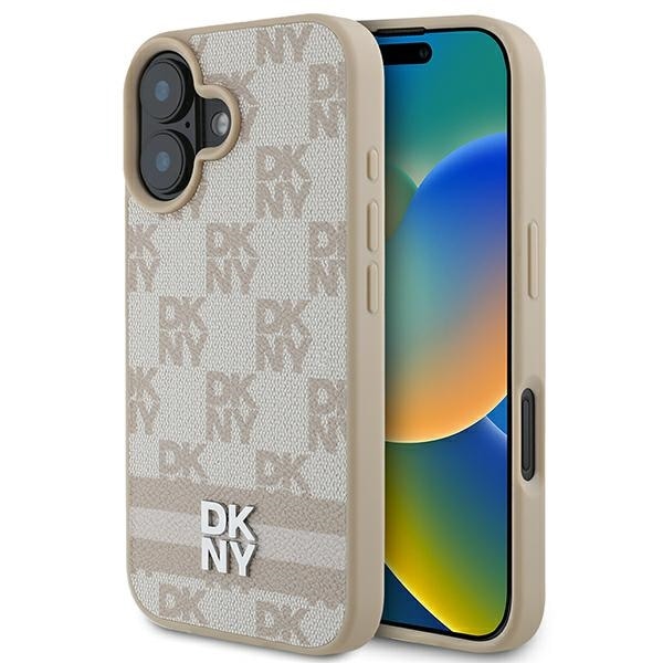 DKNY Ruudullinen kuvio & painetut raidat iPhone 16 kotelo - vaaleanpunainen