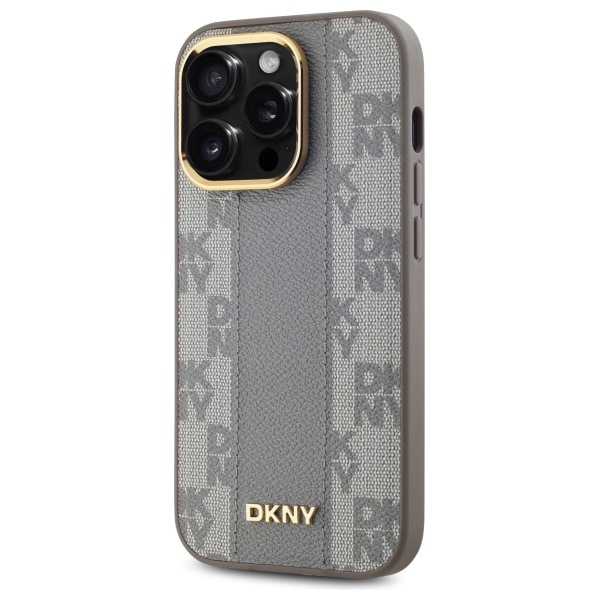 DKNY Nahkainen ruudullinen monokuvioinen MagSafe iPhone 14 Pro -kotelo - Beige